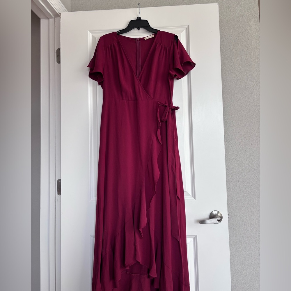 Altar'd State Berry Wrap Maxi Dress with Ruffle Hem
